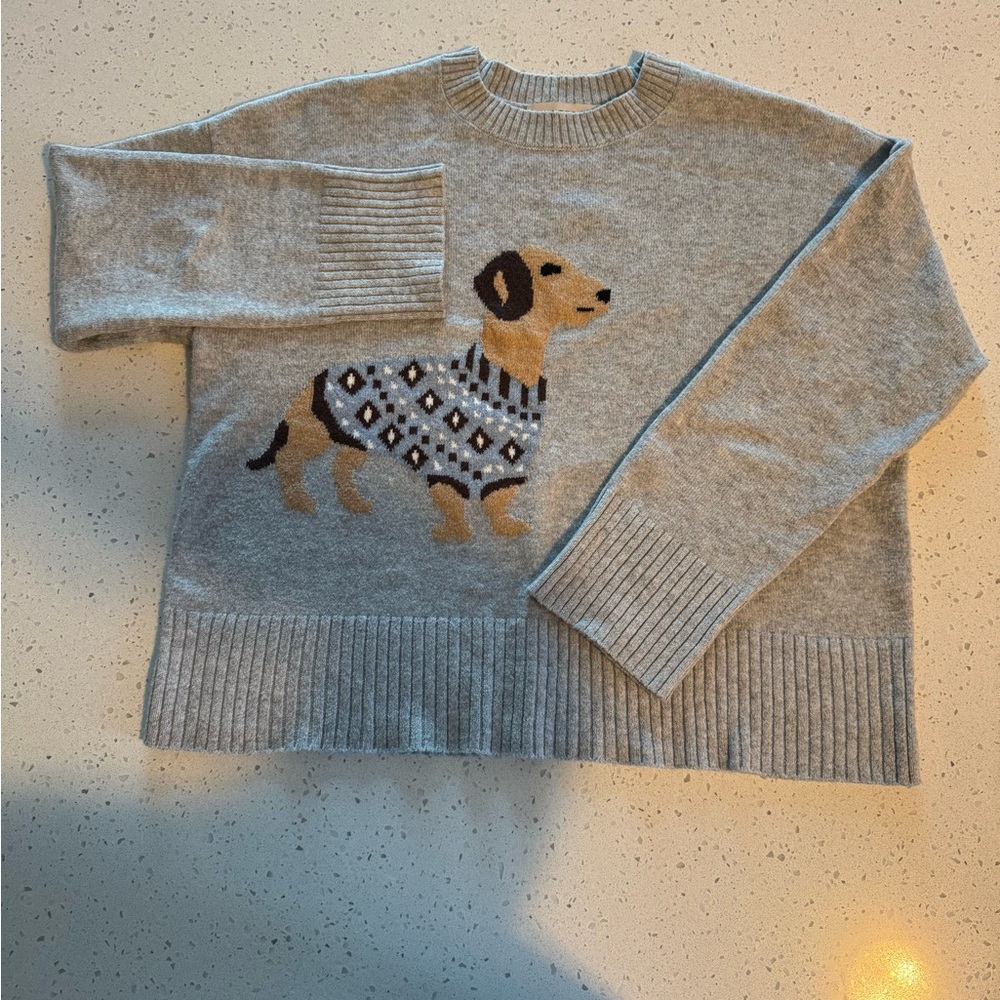 Ann Taylor Gray Sweater with Dachshund Design